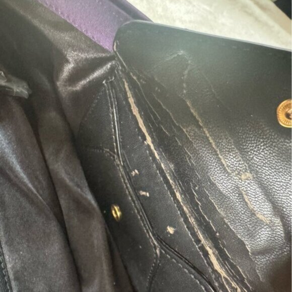 Love Moschino Satin Chain Strap Clothespin Turn Lock Shoulder Bag Purple Gold - Picture 9 of 16